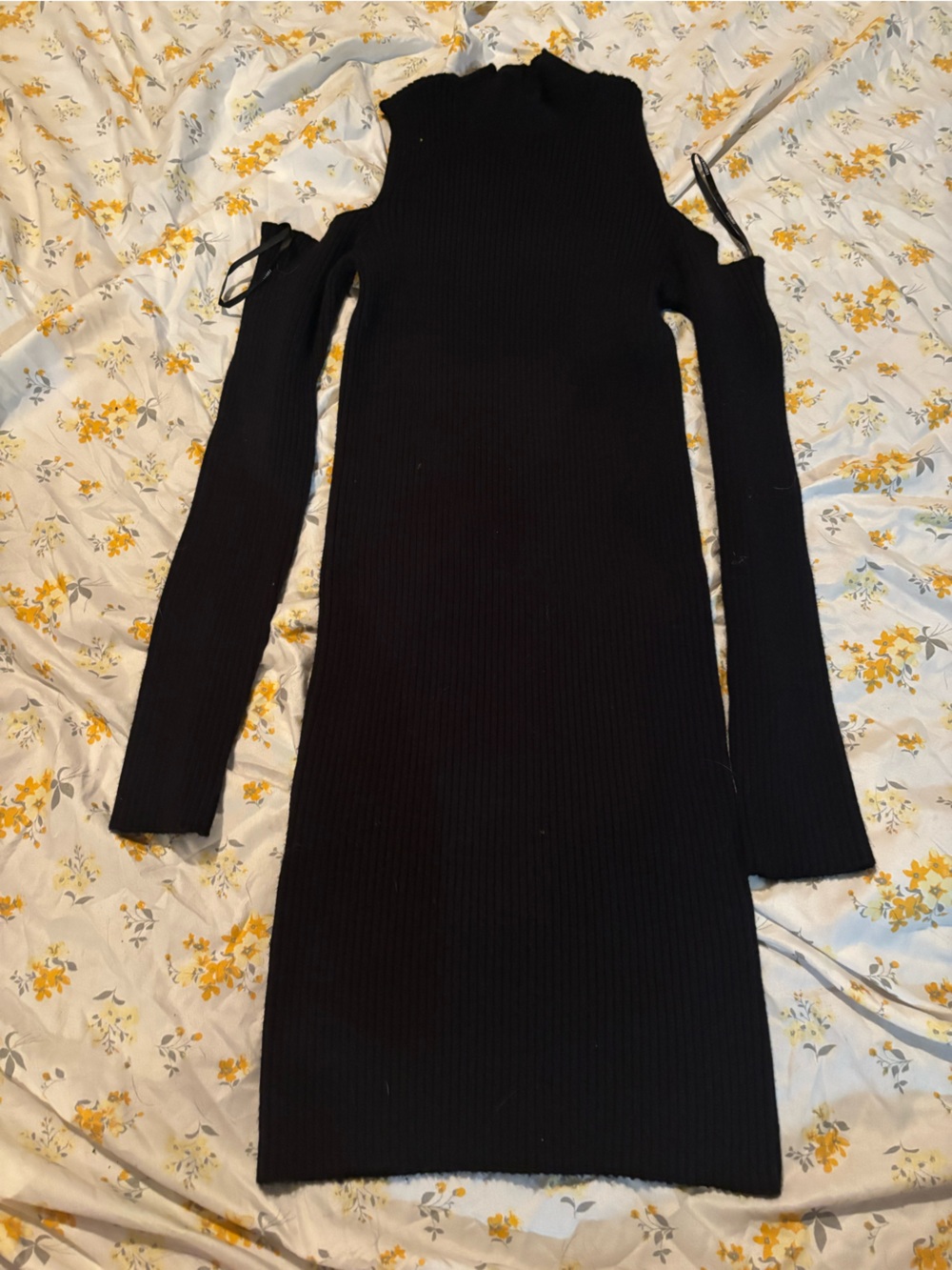 Forever 21 Black Ribbed Off-Shoulder Sweater Dress